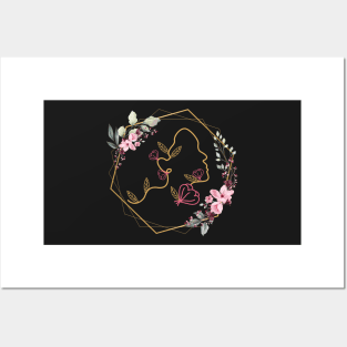Gold Polygonal Frame With Flowers Posters and Art